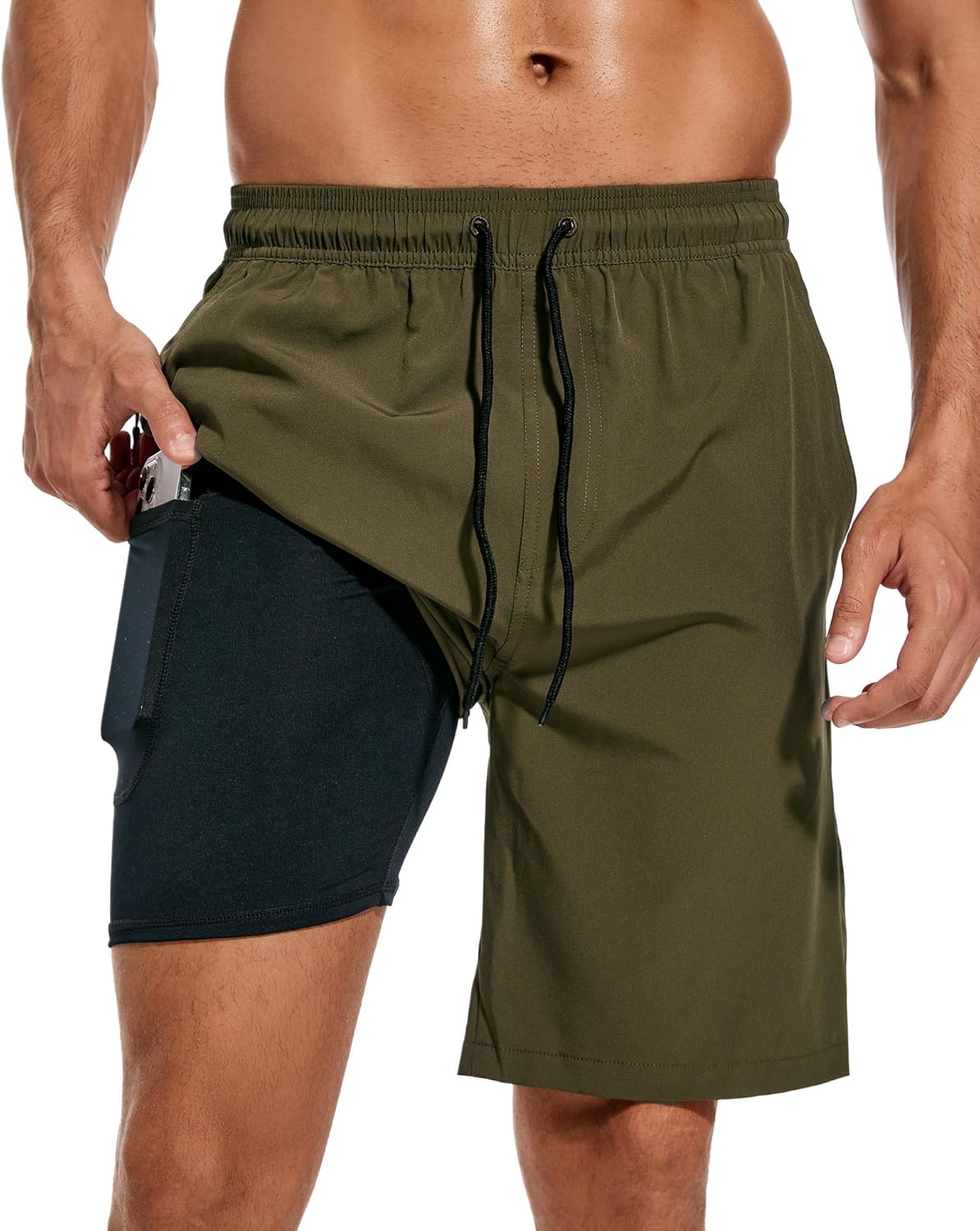 Bañador para hombre de secado rápido traje de baño pantalones cortos con forro bolsillo con cremallera - Imagen 45 de 117
