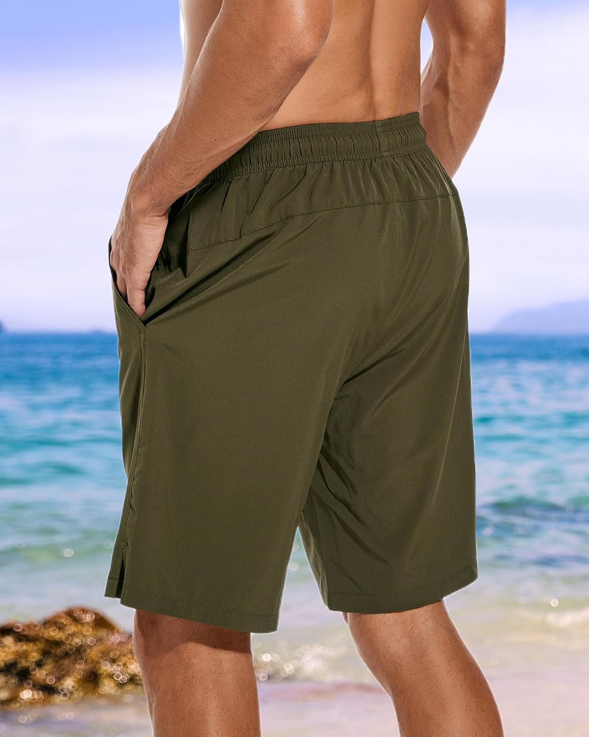 Bañador para hombre de secado rápido traje de baño pantalones cortos con forro bolsillo con cremallera - Imagen 48 de 117