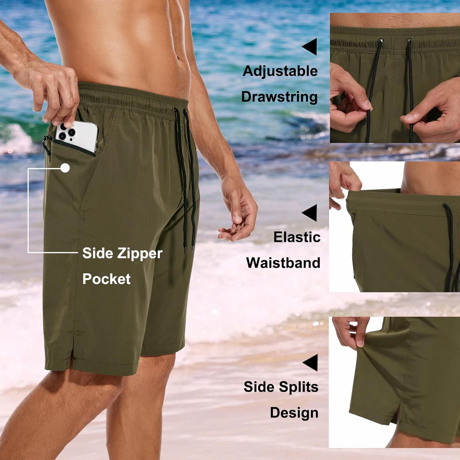 Bañador para hombre de secado rápido traje de baño pantalones cortos con forro bolsillo con cremallera - Imagen 49 de 117