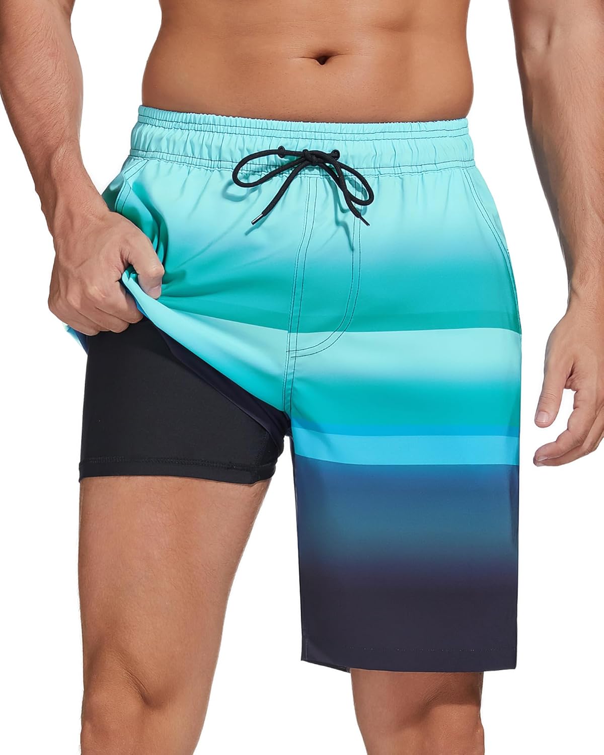Bañador para hombre de secado rápido traje de baño pantalones cortos con forro bolsillo con cremallera - Imagen 56 de 117