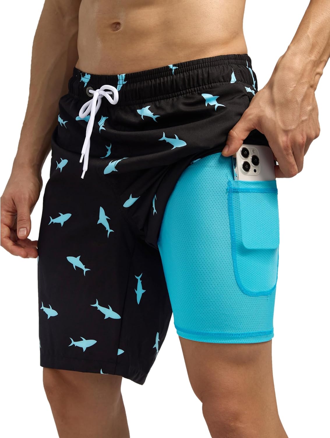 Bañador para hombre de secado rápido traje de baño pantalones cortos con forro bolsillo con cremallera - Imagen 62 de 117