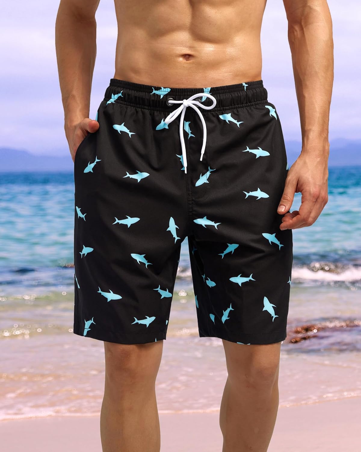 Bañador para hombre de secado rápido traje de baño pantalones cortos con forro bolsillo con cremallera - Imagen 63 de 117