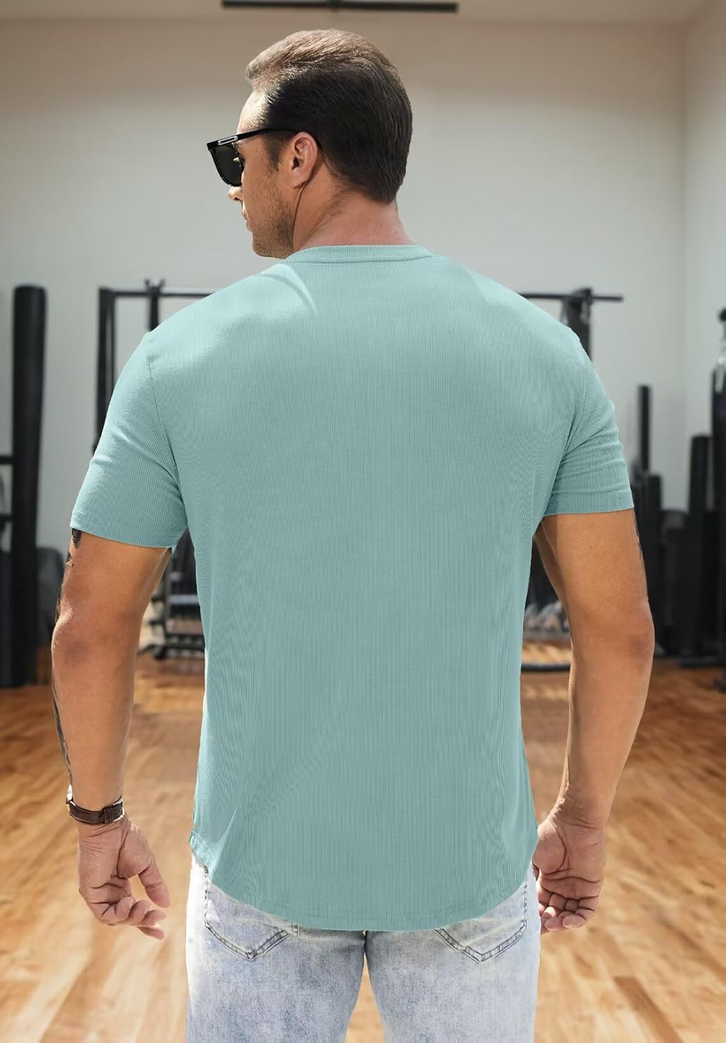 Men's Muscle Slim Henley Shirts Crewneck T-Shirt Gym Workout Athletic Shirt Tees - Picture 119 of 202