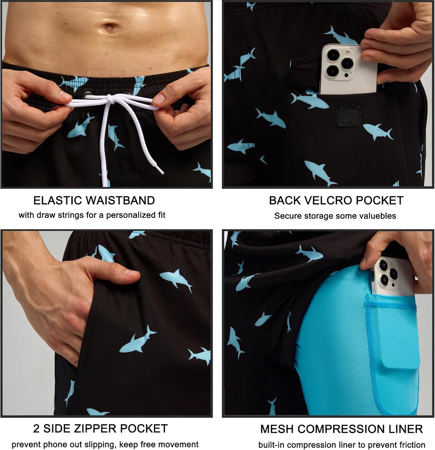 Bañador para hombre de secado rápido traje de baño pantalones cortos con forro bolsillo con cremallera - Imagen 66 de 117
