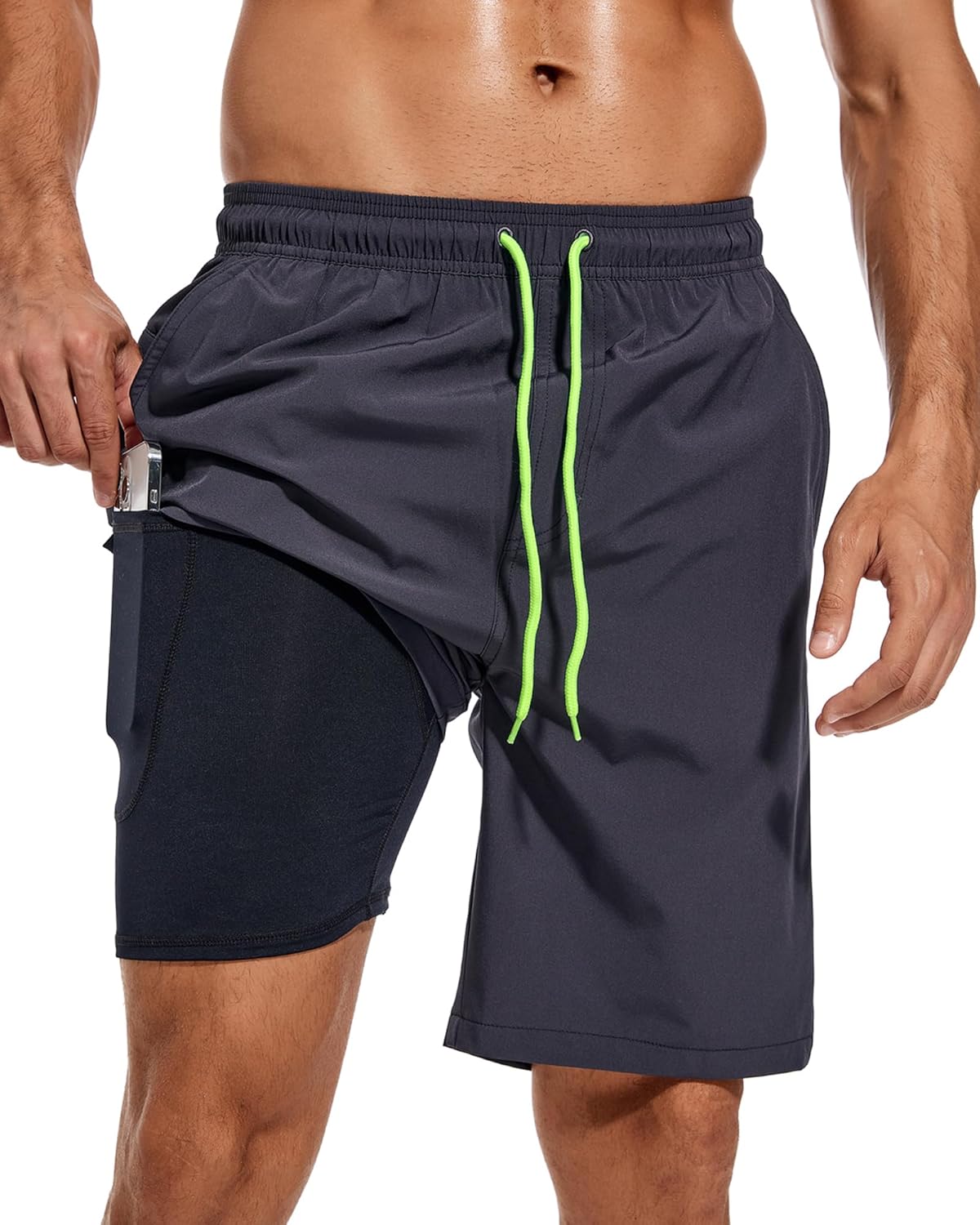 Bañador para hombre de secado rápido traje de baño pantalones cortos con forro bolsillo con cremallera - Imagen 68 de 117