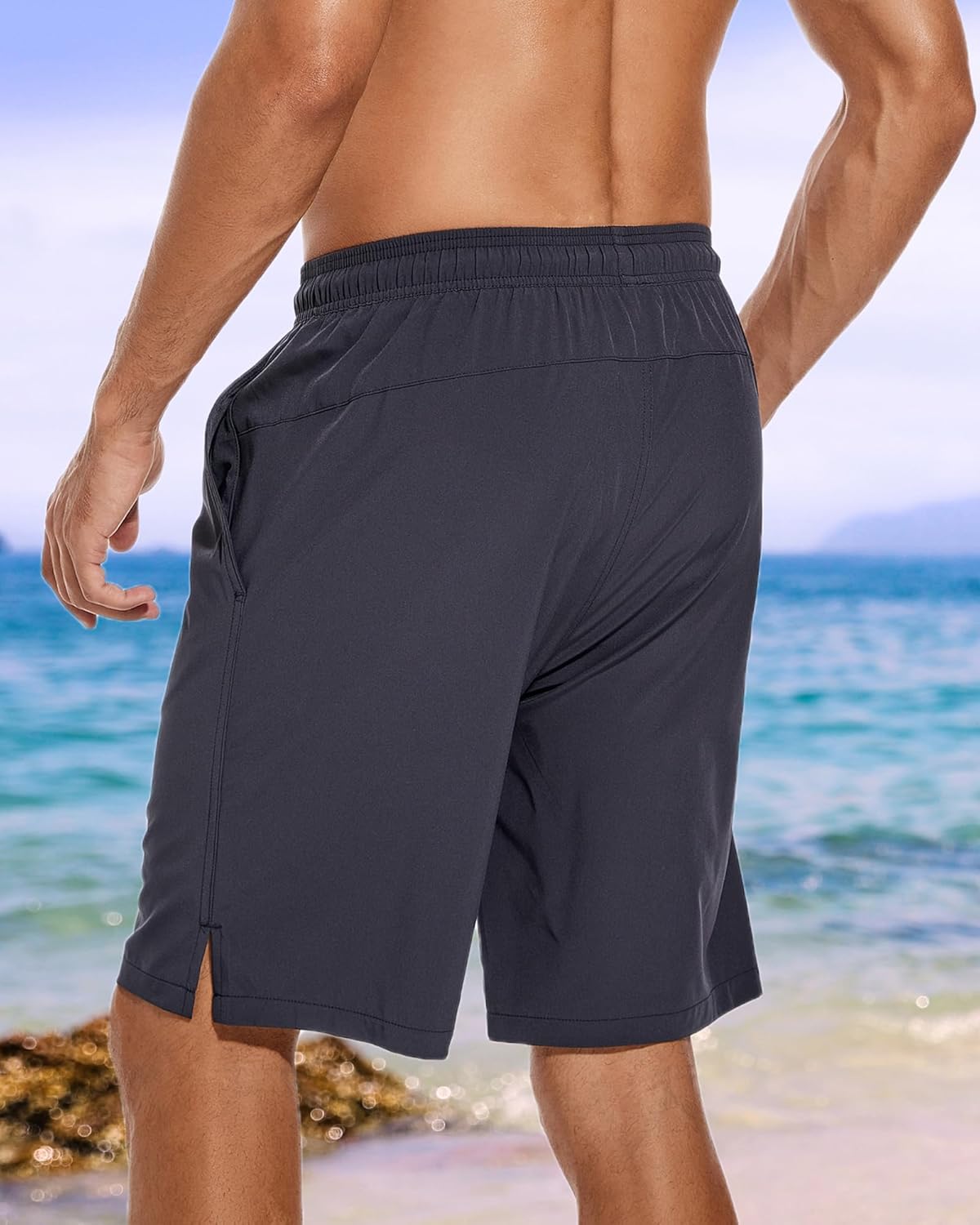 Bañador para hombre de secado rápido traje de baño pantalones cortos con forro bolsillo con cremallera - Imagen 71 de 117