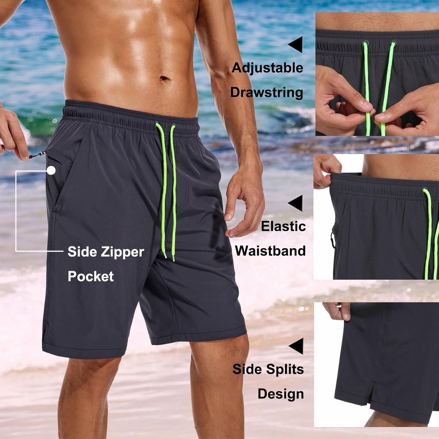 Bañador para hombre de secado rápido traje de baño pantalones cortos con forro bolsillo con cremallera - Imagen 72 de 117