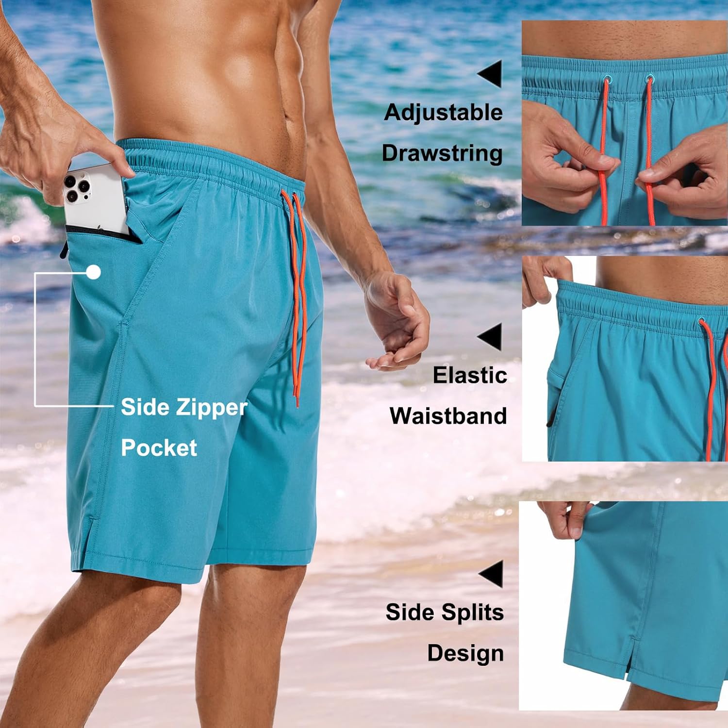 Bañador para hombre de secado rápido traje de baño pantalones cortos con forro bolsillo con cremallera - Imagen 77 de 117