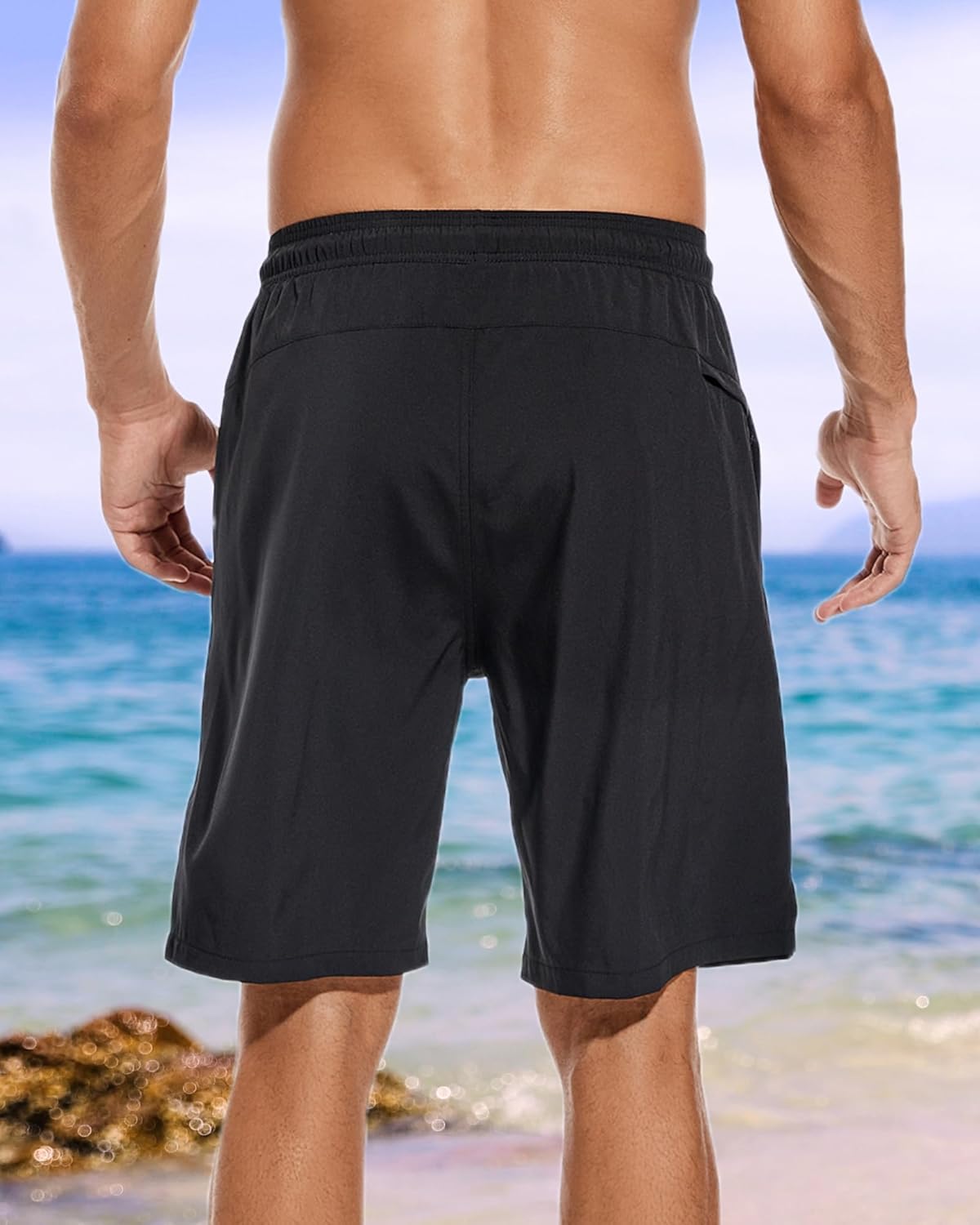 Bañador para hombre de secado rápido traje de baño pantalones cortos con forro bolsillo con cremallera - Imagen 80 de 117