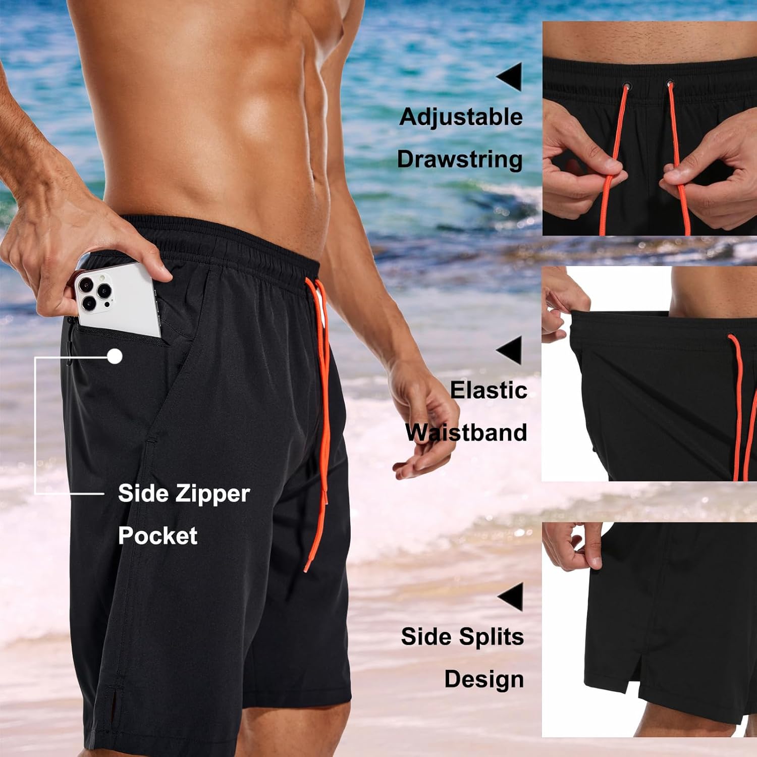 Bañador para hombre de secado rápido traje de baño pantalones cortos con forro bolsillo con cremallera - Imagen 81 de 117
