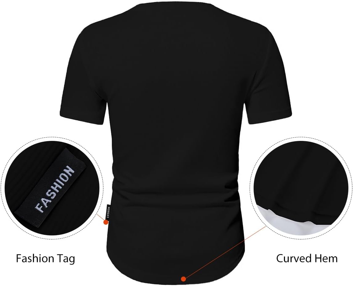 Men's Muscle Slim Henley Shirts Crewneck T-Shirt Gym Workout Athletic Shirt Tees - Picture 127 of 202