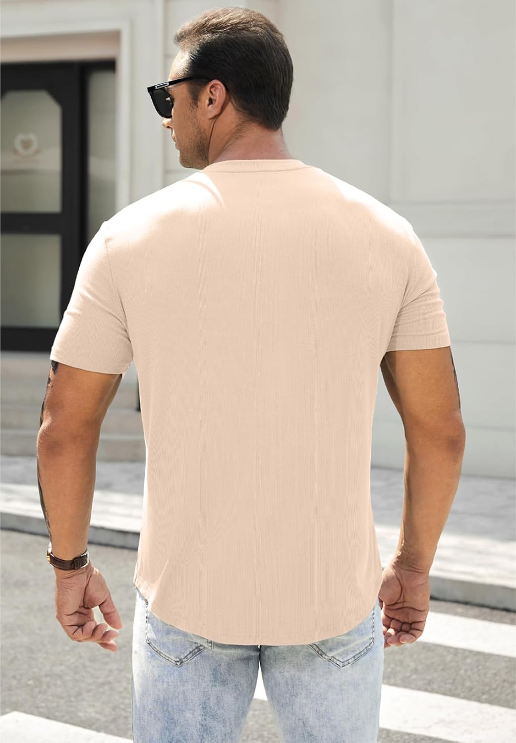 Men's Muscle Slim Henley Shirts Crewneck T-Shirt Gym Workout Athletic Shirt Tees - Picture 133 of 202