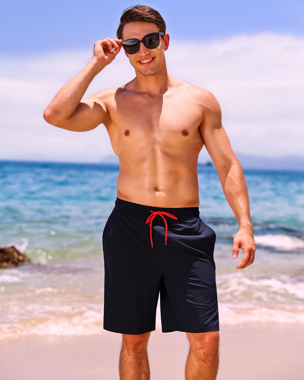 Bañador para hombre de secado rápido traje de baño pantalones cortos con forro bolsillo con cremallera - Imagen 91 de 117
