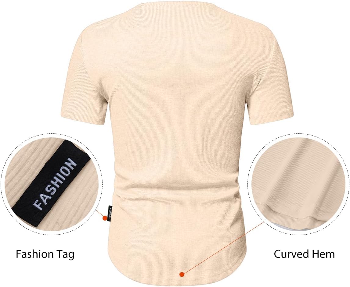 Men's Muscle Slim Henley Shirts Crewneck T-Shirt Gym Workout Athletic Shirt Tees - Picture 135 of 202