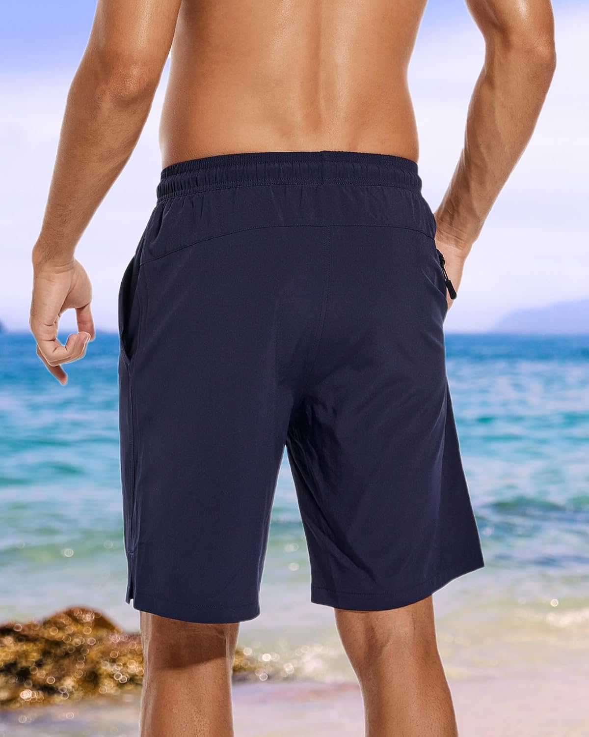 Bañador para hombre de secado rápido traje de baño pantalones cortos con forro bolsillo con cremallera - Imagen 92 de 117