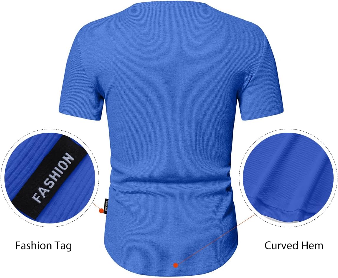 Men's Muscle Slim Henley Shirts Crewneck T-Shirt Gym Workout Athletic Shirt Tees - Picture 143 of 202