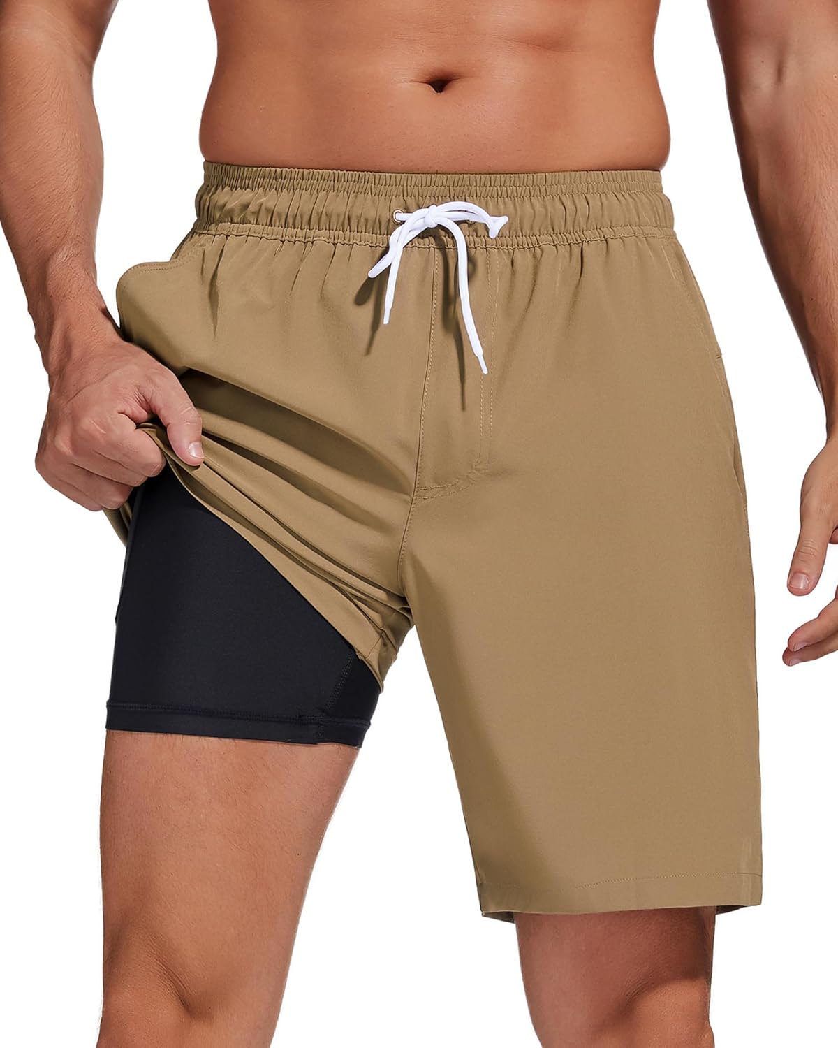 Bañador para hombre de secado rápido traje de baño pantalones cortos con forro bolsillo con cremallera - Imagen 98 de 117