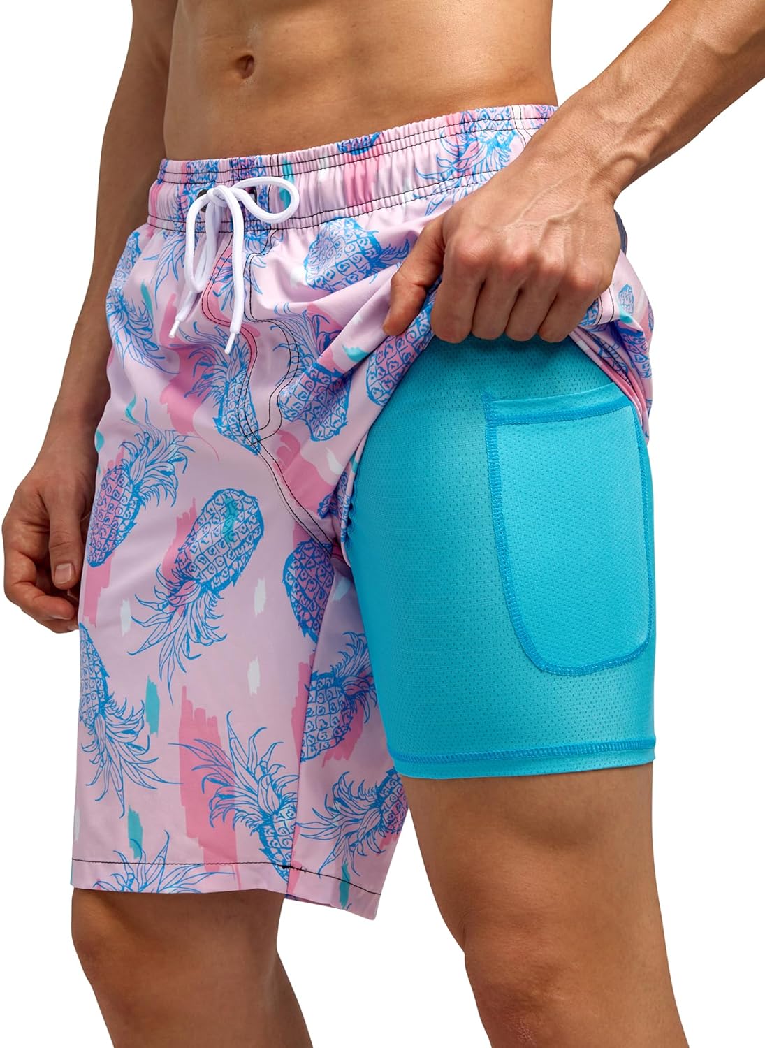 Bañador para hombre de secado rápido traje de baño pantalones cortos con forro bolsillo con cremallera - Imagen 100 de 117