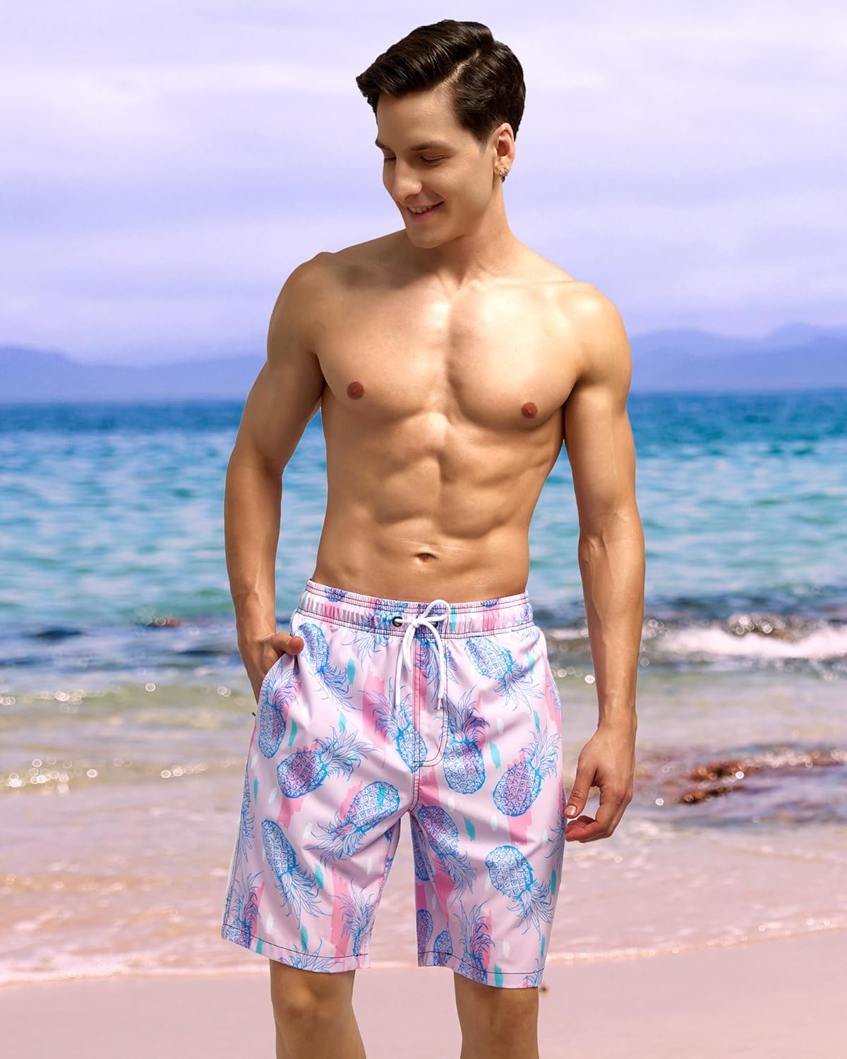 Bañador para hombre de secado rápido traje de baño pantalones cortos con forro bolsillo con cremallera - Imagen 101 de 117