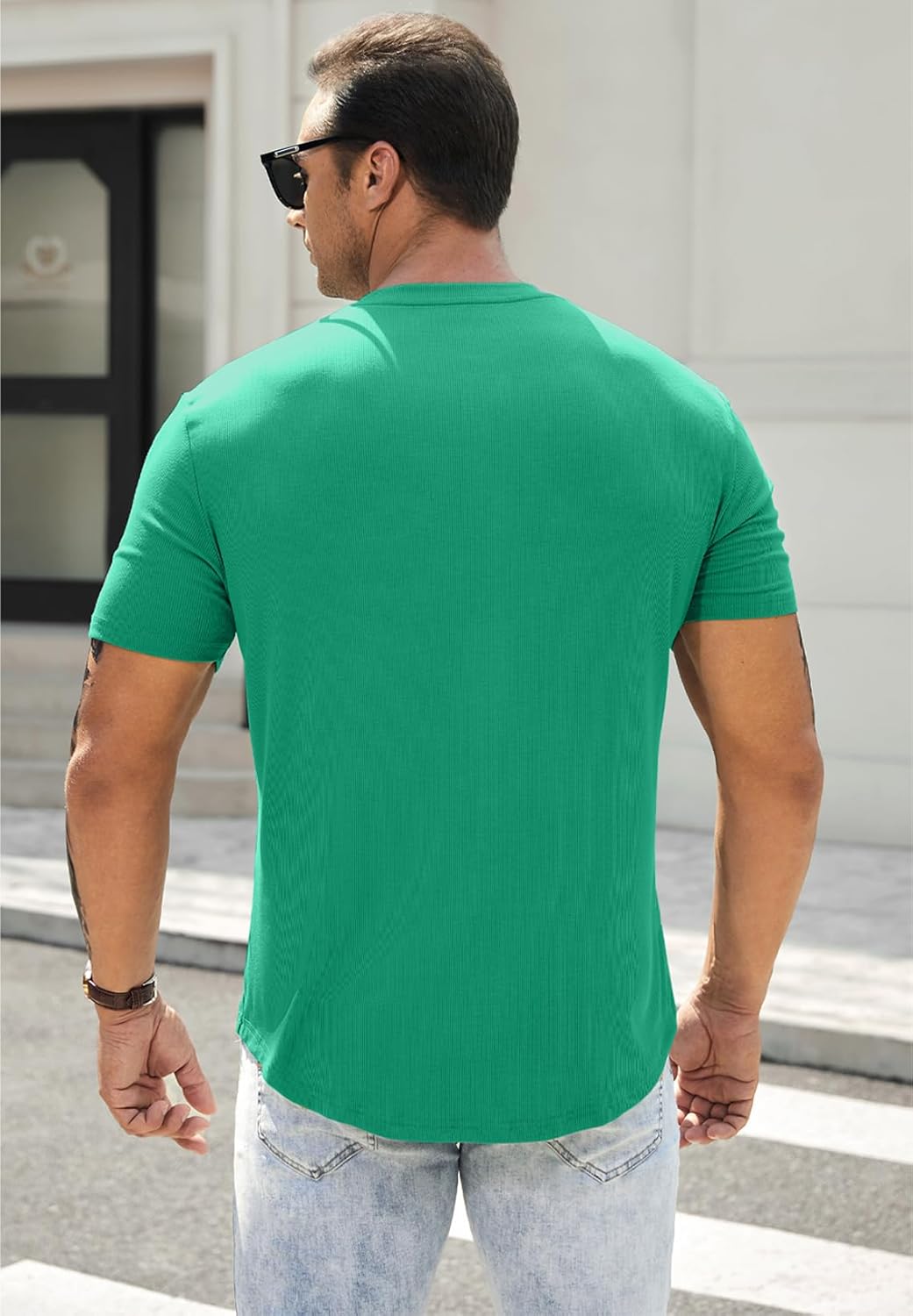 Men's Muscle Slim Henley Shirts Crewneck T-Shirt Gym Workout Athletic Shirt Tees - Picture 157 of 202
