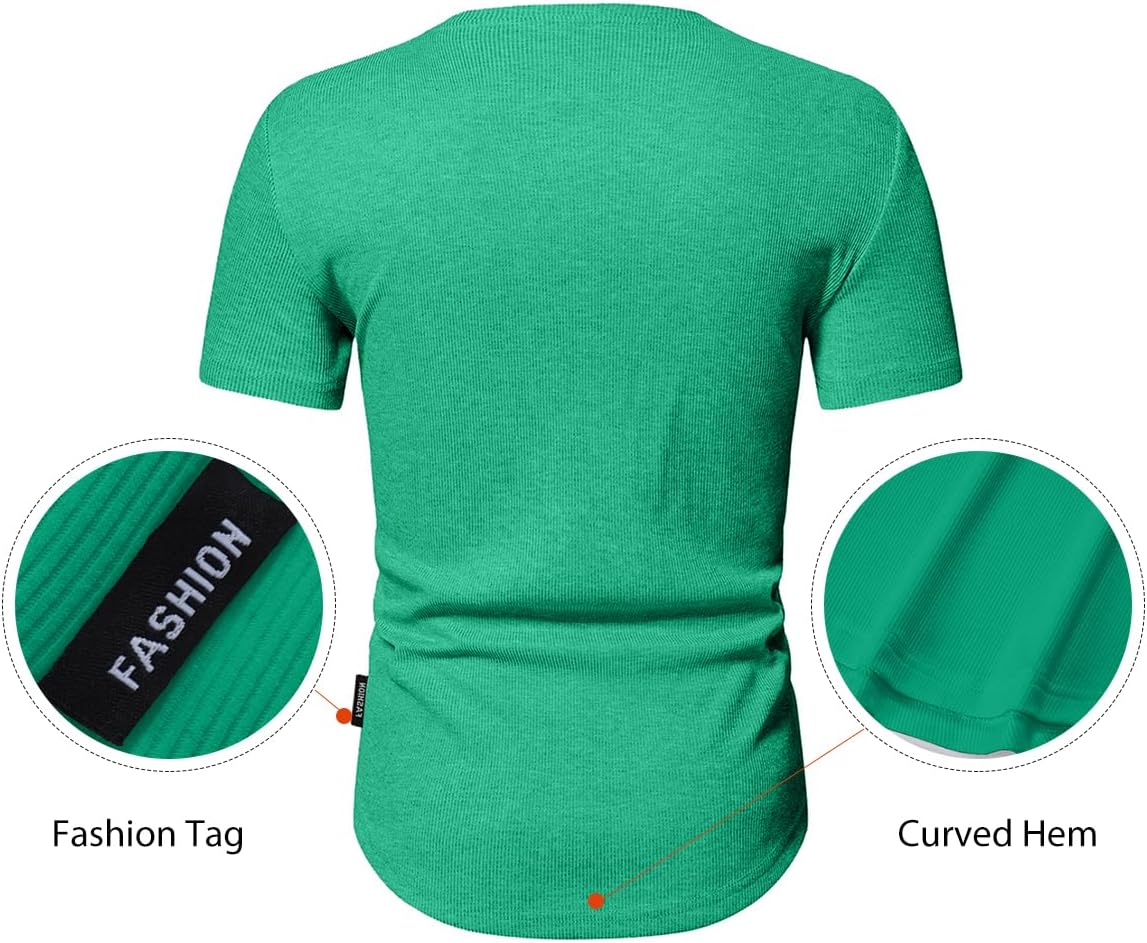 Men's Muscle Slim Henley Shirts Crewneck T-Shirt Gym Workout Athletic Shirt Tees - Picture 158 of 202