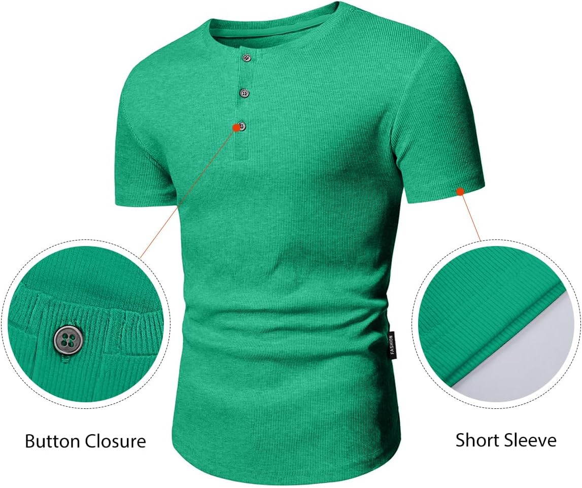 Men's Muscle Slim Henley Shirts Crewneck T-Shirt Gym Workout Athletic Shirt Tees - Picture 163 of 202