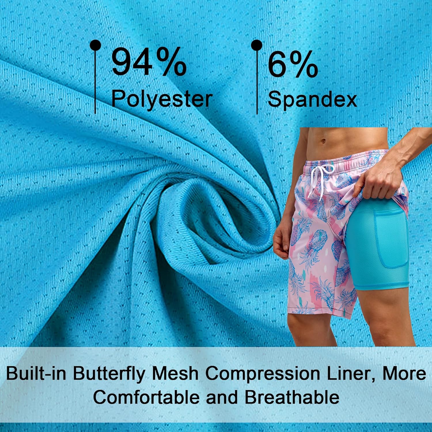 Bañador para hombre de secado rápido traje de baño pantalones cortos con forro bolsillo con cremallera - Imagen 104 de 117