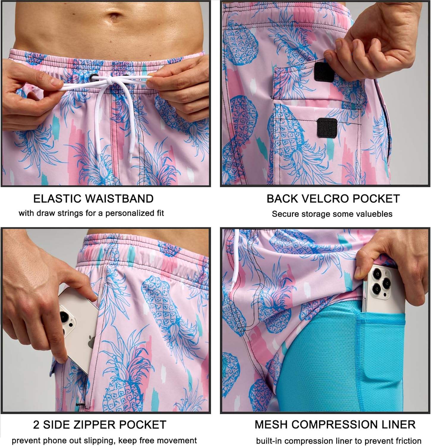 Bañador para hombre de secado rápido traje de baño pantalones cortos con forro bolsillo con cremallera - Imagen 105 de 117