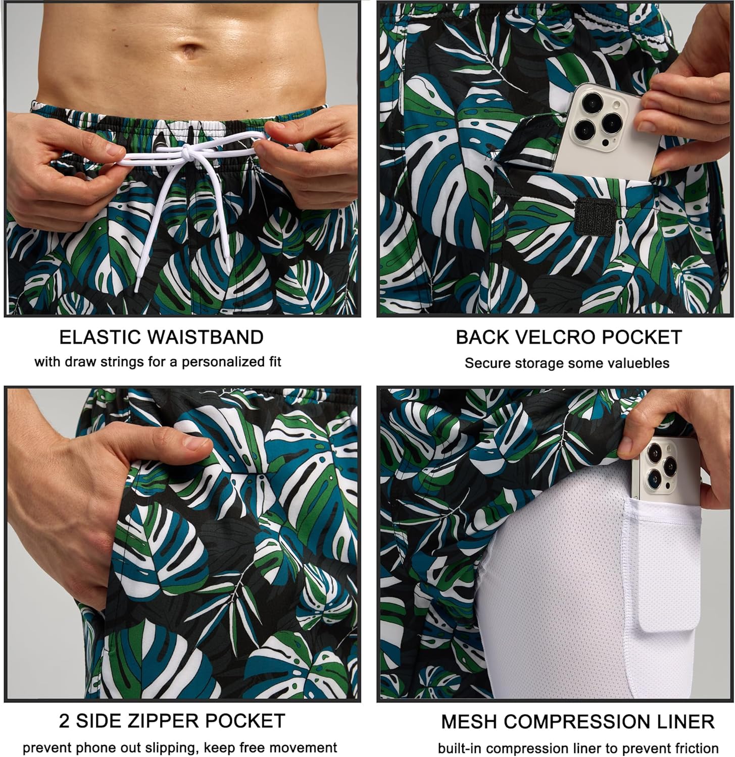 Bañador para hombre de secado rápido traje de baño pantalones cortos con forro bolsillo con cremallera - Imagen 110 de 117