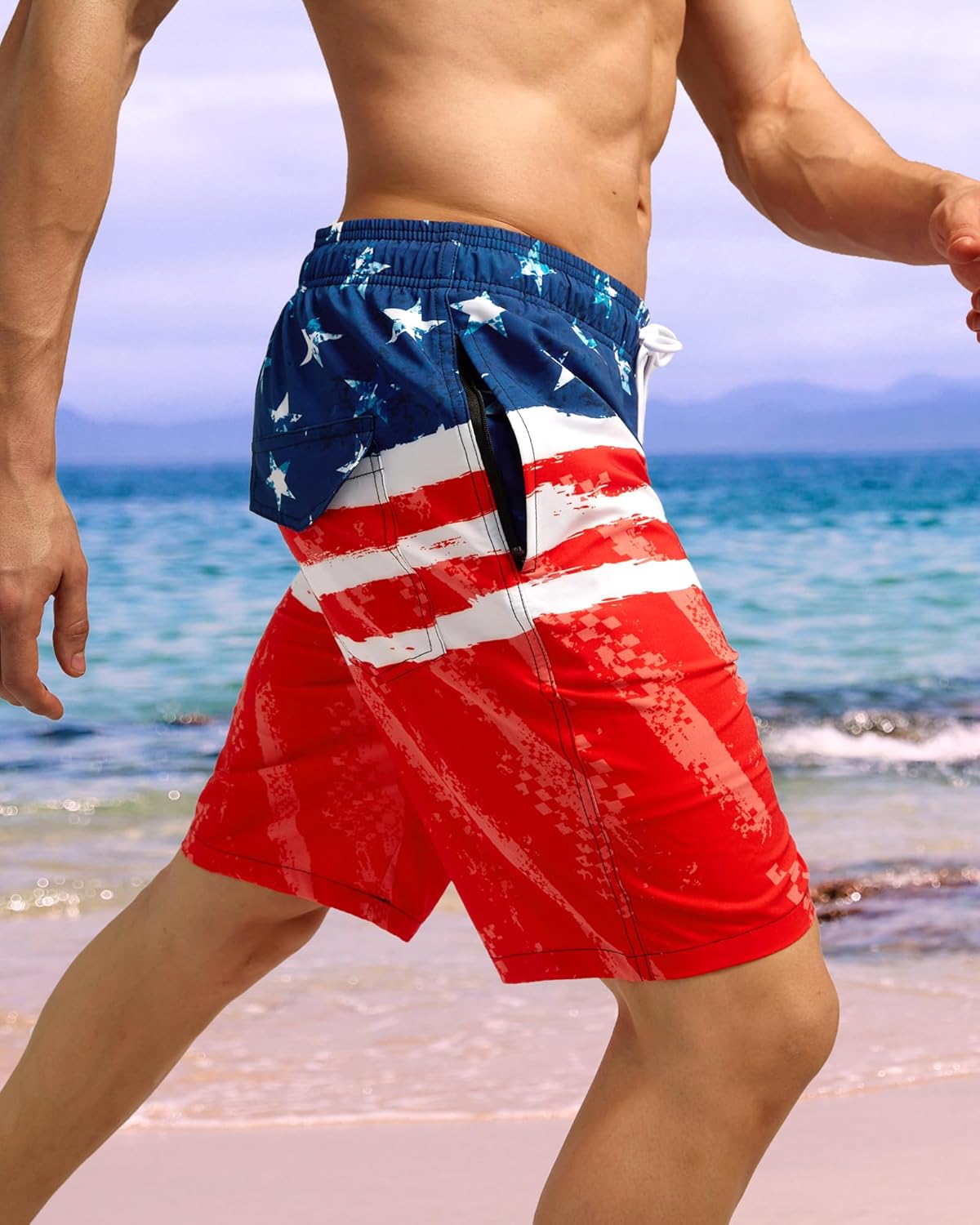Bañador para hombre de secado rápido traje de baño pantalones cortos con forro bolsillo con cremallera - Imagen 114 de 117