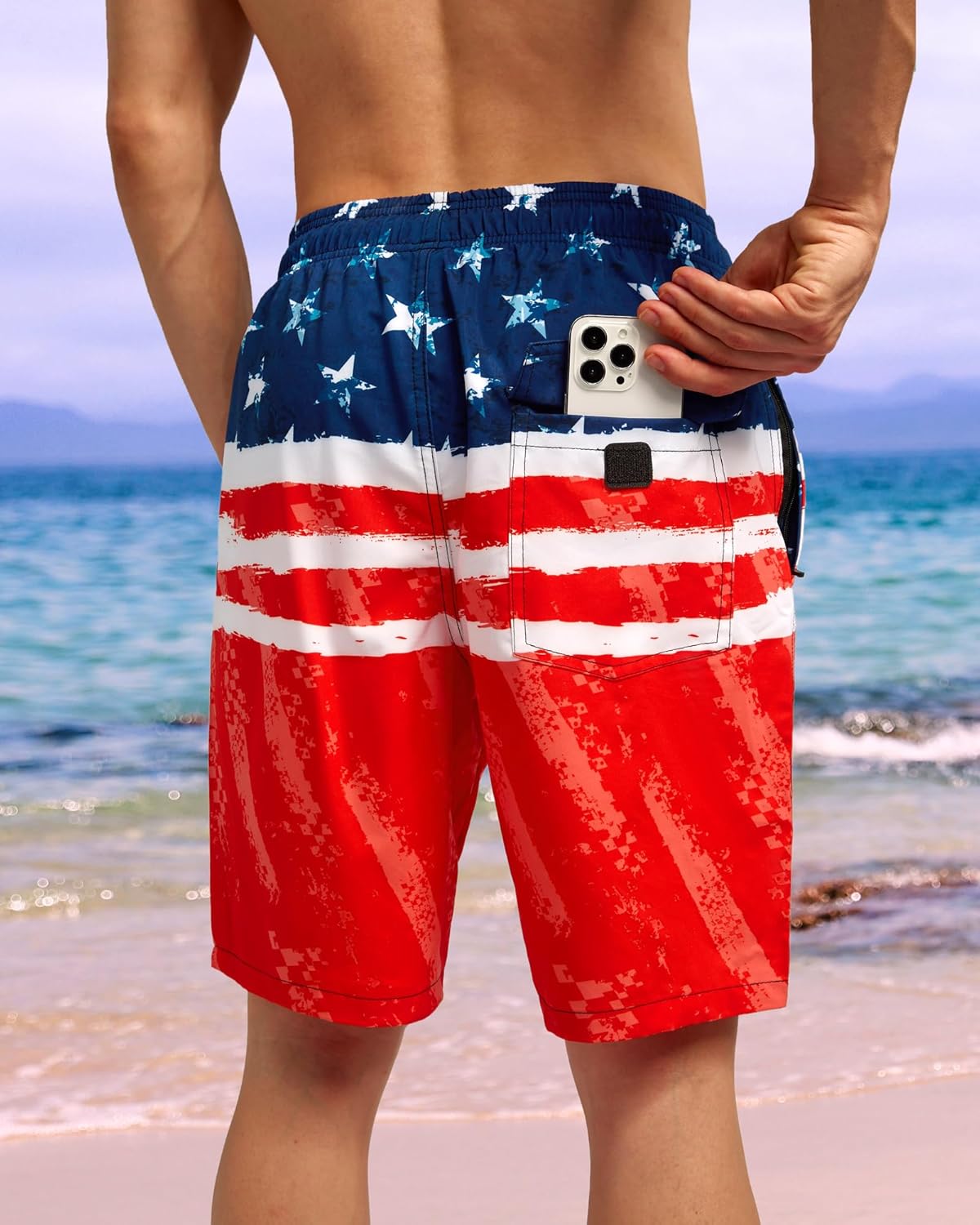 Bañador para hombre de secado rápido traje de baño pantalones cortos con forro bolsillo con cremallera - Imagen 115 de 117