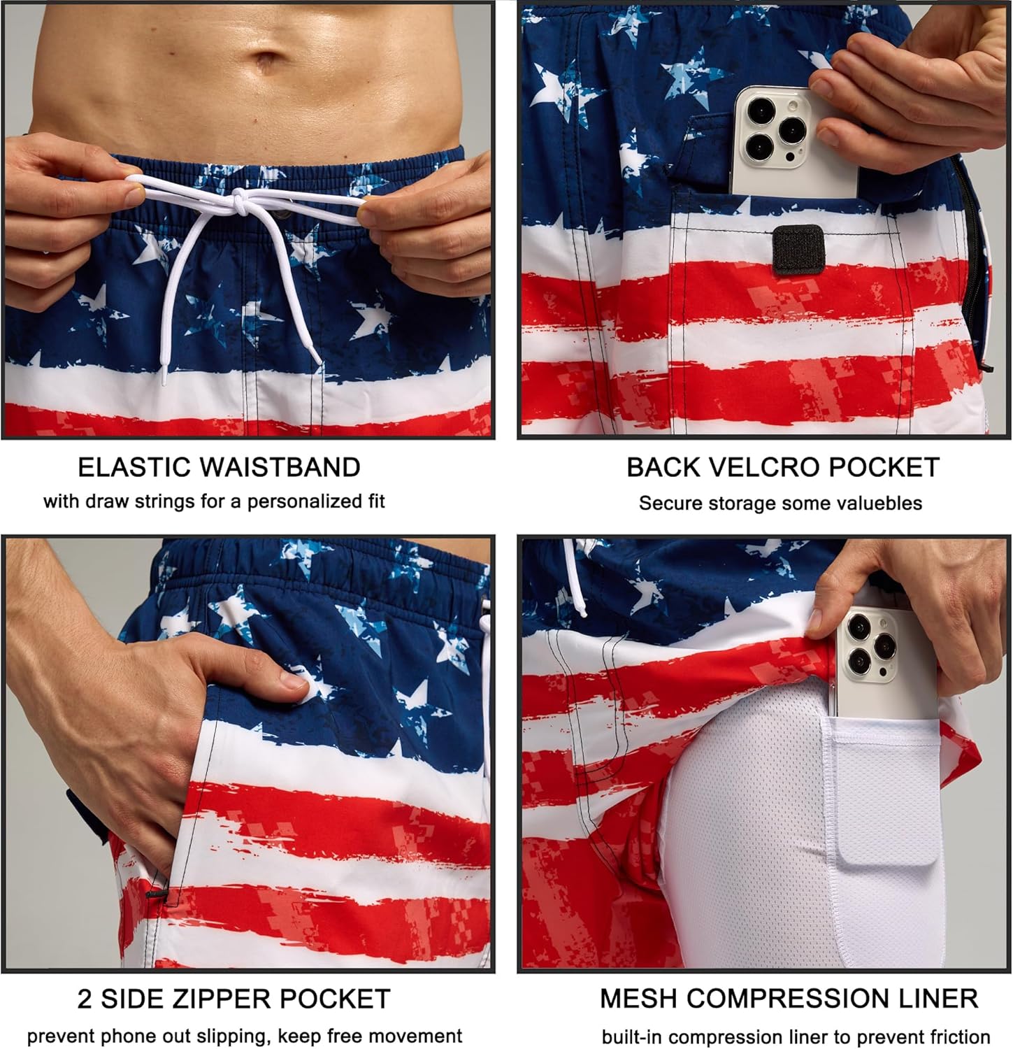 Bañador para hombre de secado rápido traje de baño pantalones cortos con forro bolsillo con cremallera - Imagen 116 de 117