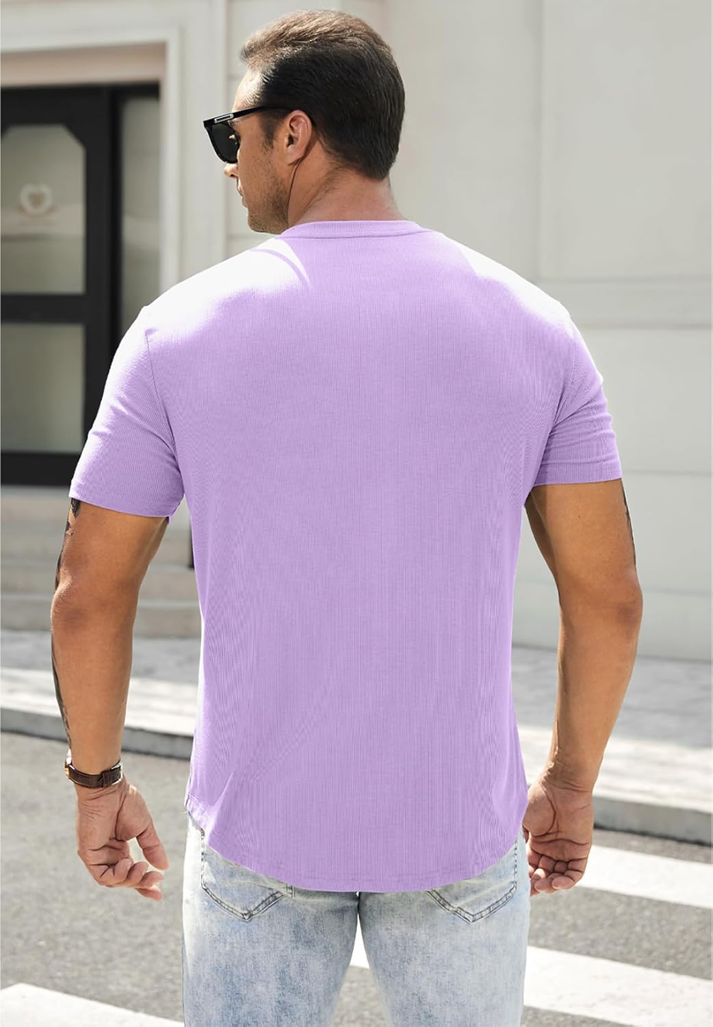 Men's Muscle Slim Henley Shirts Crewneck T-Shirt Gym Workout Athletic Shirt Tees - Picture 173 of 202