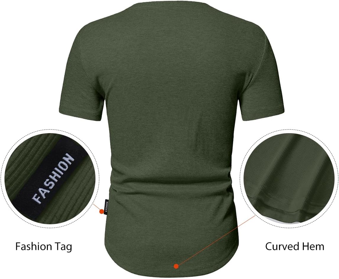 Men's Muscle Slim Henley Shirts Crewneck T-Shirt Gym Workout Athletic Shirt Tees - Picture 187 of 202