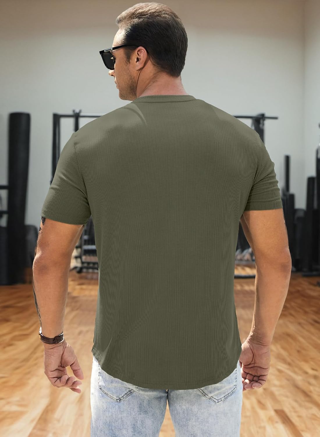 Men's Muscle Slim Henley Shirts Crewneck T-Shirt Gym Workout Athletic Shirt Tees - Picture 189 of 202