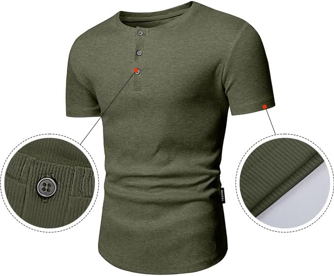 Men's Muscle Slim Henley Shirts Crewneck T-Shirt Gym Workout Athletic Shirt Tees - Picture 190 of 202