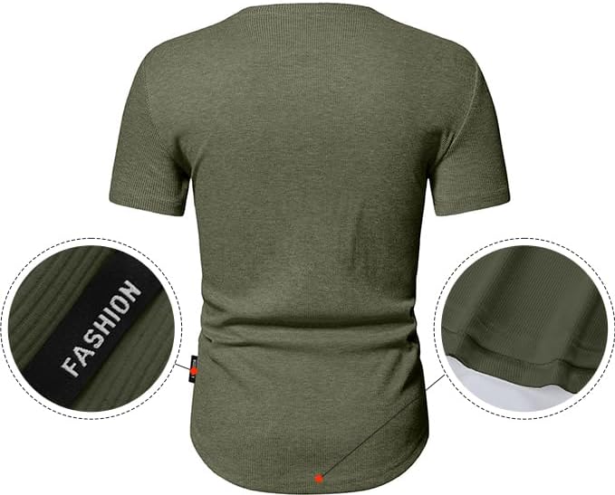 Men's Muscle Slim Henley Shirts Crewneck T-Shirt Gym Workout Athletic Shirt Tees - Picture 191 of 202
