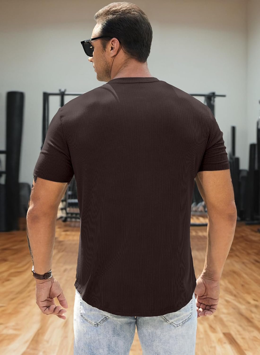 Men's Muscle Slim Henley Shirts Crewneck T-Shirt Gym Workout Athletic Shirt Tees - Picture 194 of 202