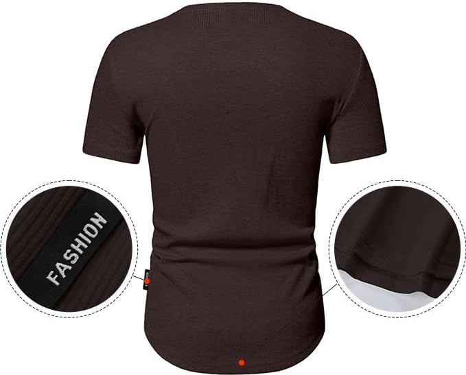 Men's Muscle Slim Henley Shirts Crewneck T-Shirt Gym Workout Athletic Shirt Tees - Picture 195 of 202