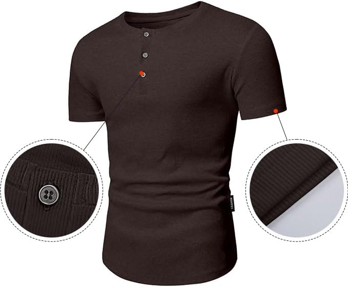 Men's Muscle Slim Henley Shirts Crewneck T-Shirt Gym Workout Athletic Shirt Tees - Picture 197 of 202