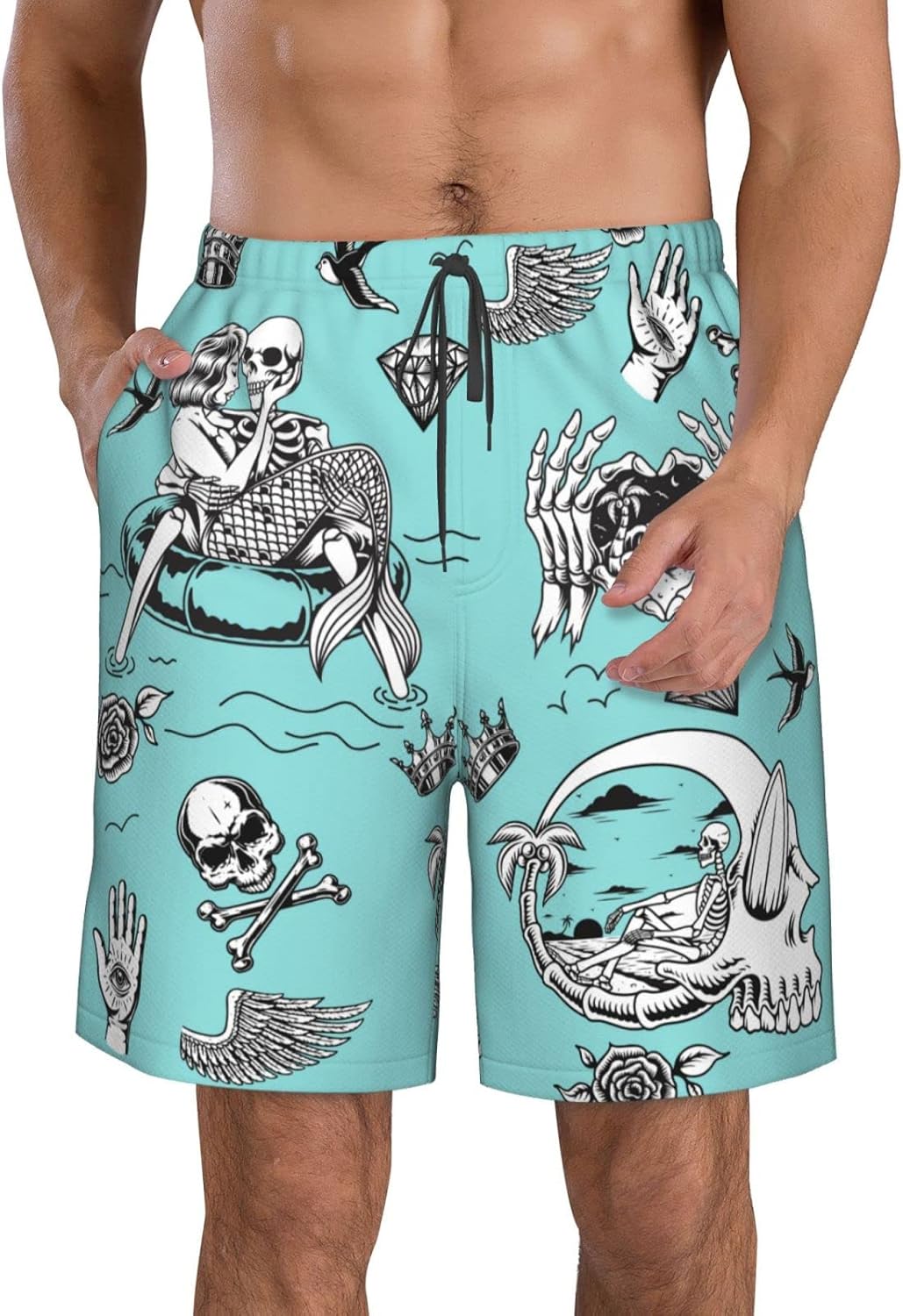 Men's Swim Trunks Beach Board Shorts Quick Dry Swimwear Sports with Pockets - Picture 23 of 99