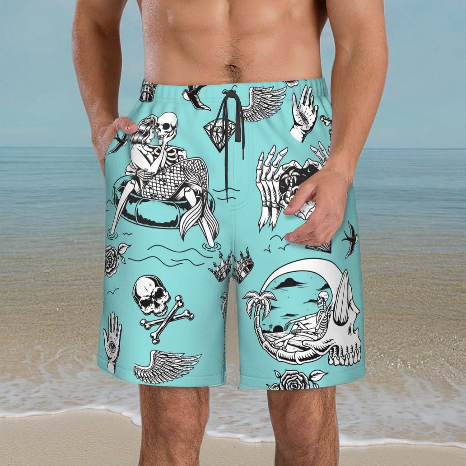 Men's Swim Trunks Beach Board Shorts Quick Dry Swimwear Sports with Pockets - Picture 28 of 99