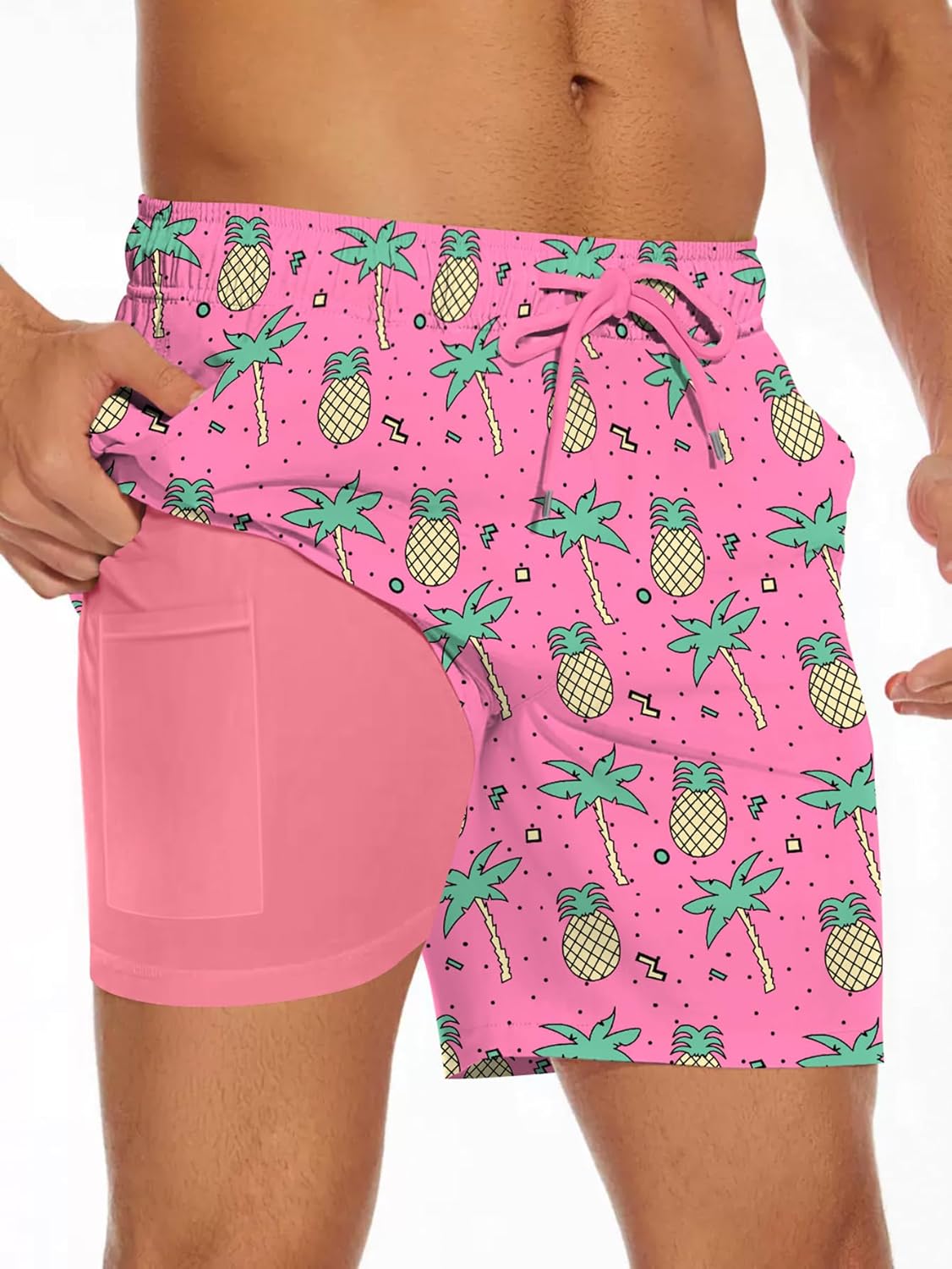 Men's Swim Trunk with Compression Liner Quick Dry Board Shorts Surf Beach Shorts - Picture 36 of 132