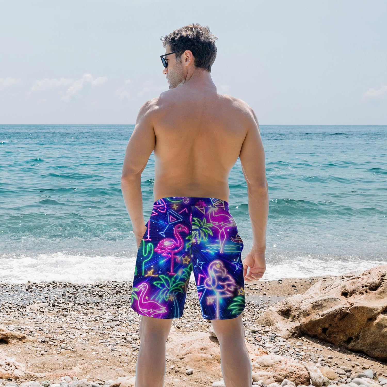 Men's Swim Trunks Quick Dry 3D Printed Beach Board Shorts with Pockets - Picture 45 of 82