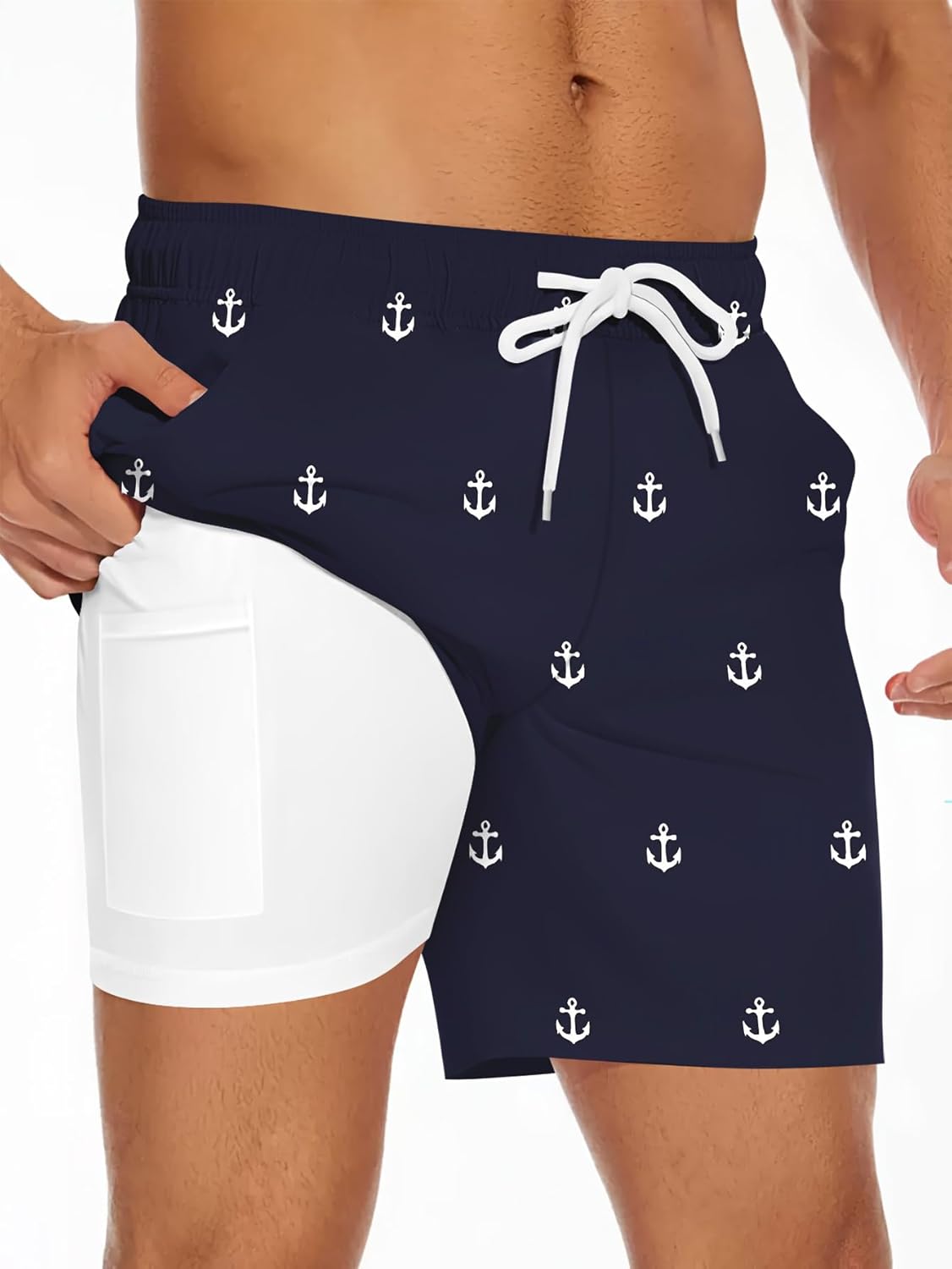 Men's Swim Trunk with Compression Liner Quick Dry Board Shorts Surf Beach Shorts - Picture 51 of 132