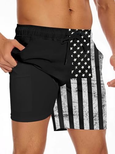 Men's Swim Trunk with Compression Liner Quick Dry Board Shorts Surf Beach Shorts - Picture 73 of 132