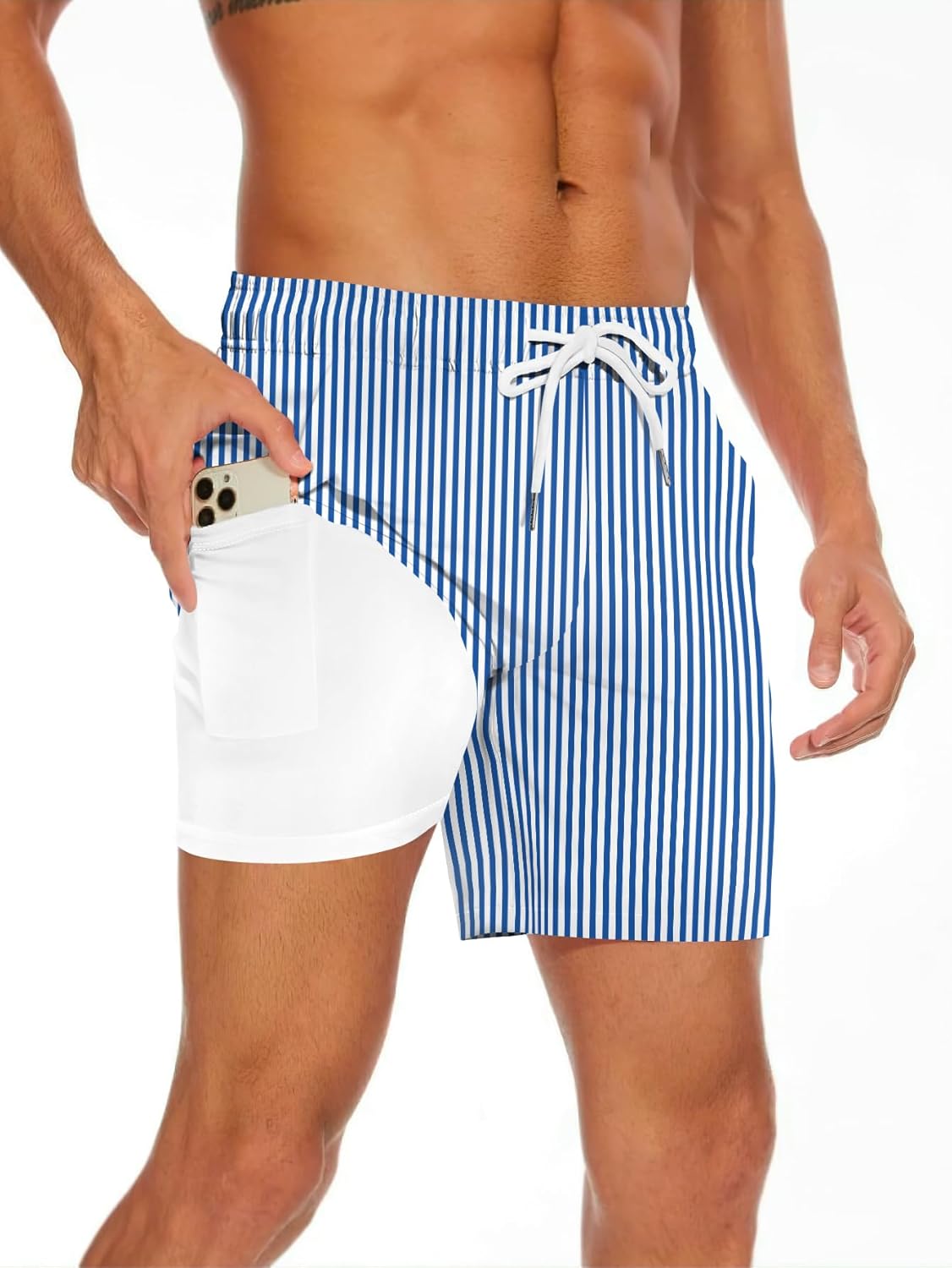 Men's Swim Trunk with Compression Liner Quick Dry Board Shorts Surf Beach Shorts - Picture 77 of 132