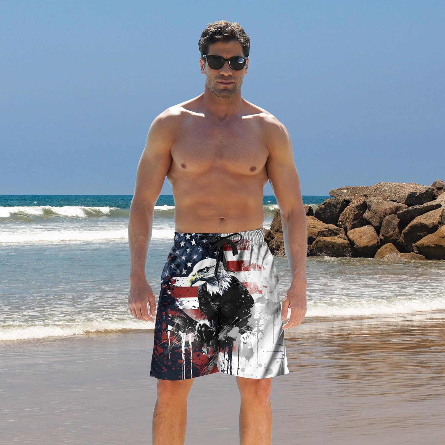 Men's Swim Trunks Quick Dry 3D Printed Beach Board Shorts with Pockets - Picture 76 of 82