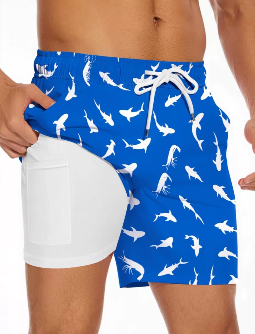 Men's Swim Trunk with Compression Liner Quick Dry Board Shorts Surf Beach Shorts - Picture 85 of 132