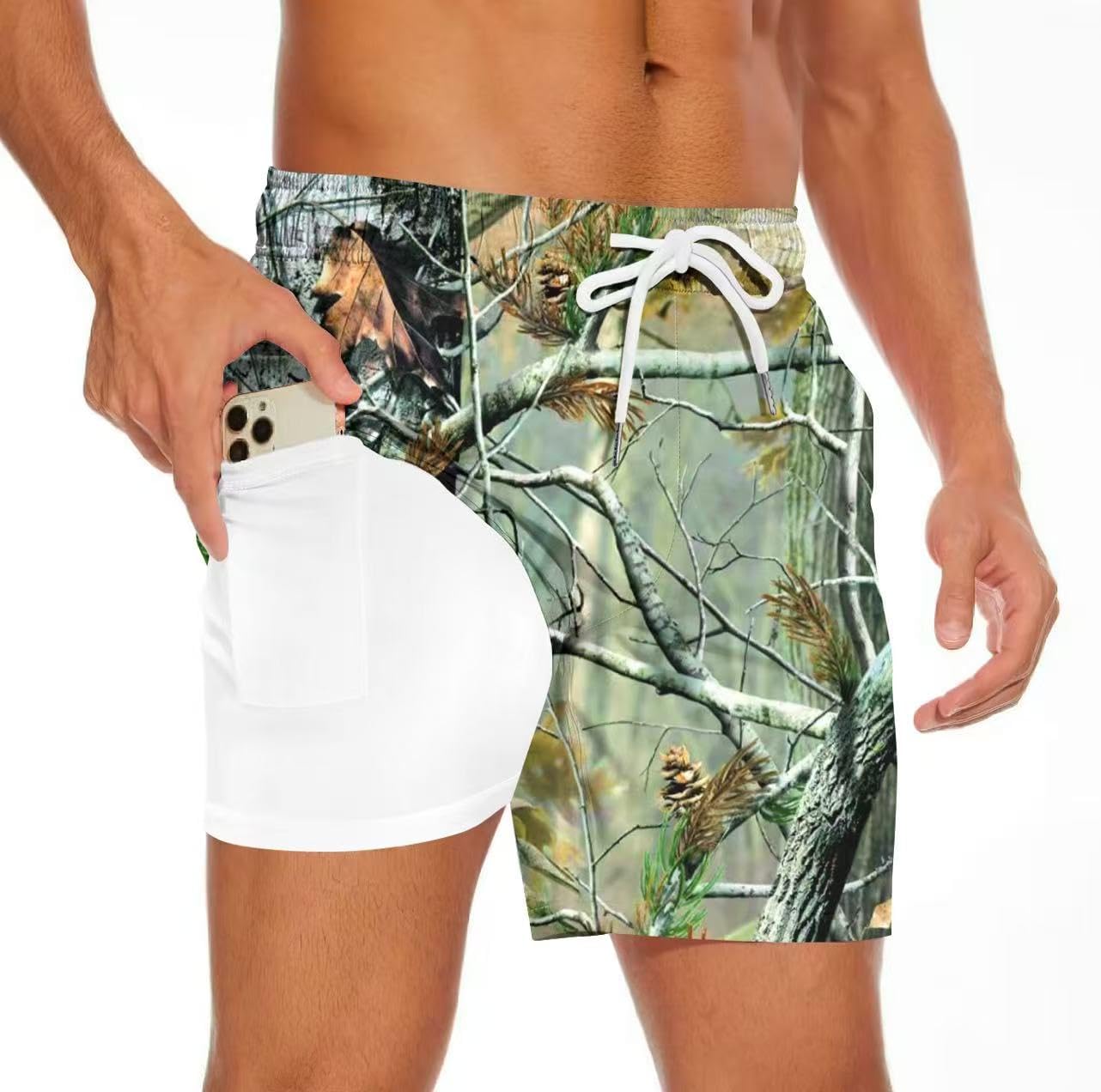 Men's Swim Trunk with Compression Liner Quick Dry Board Shorts Surf Beach Shorts - Picture 90 of 132